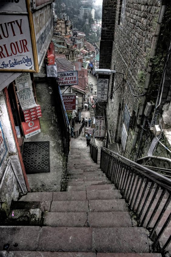 Steep Staircase with Beauty Parlour Signs