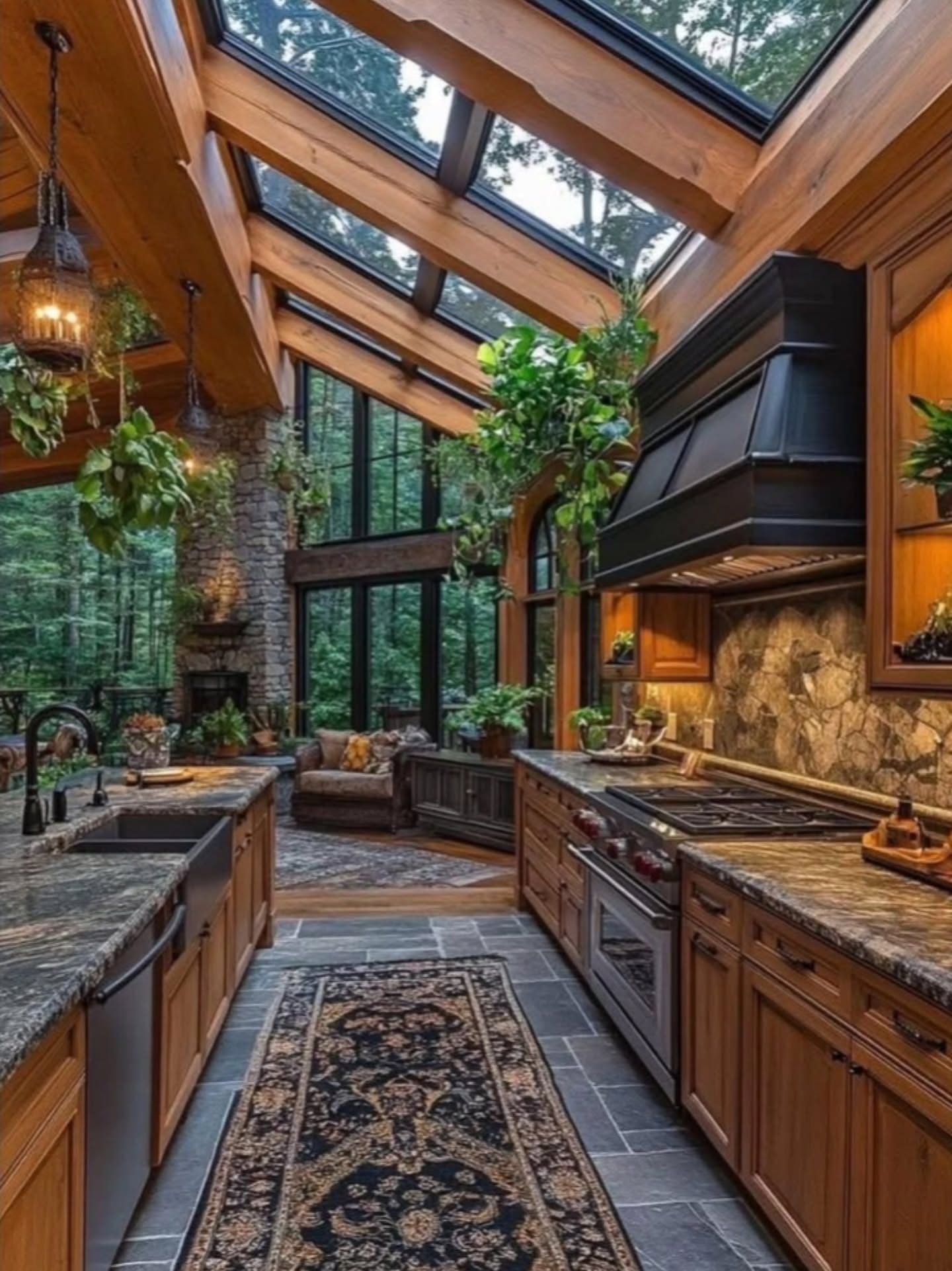 Cozy Rustic Kitchen with Panoramic Windows