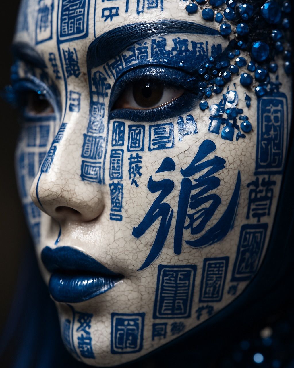 Blue Cracked Ceramic Face