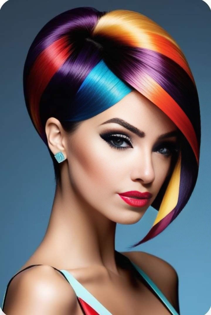 Colorful Striped Hair and Bold Makeup