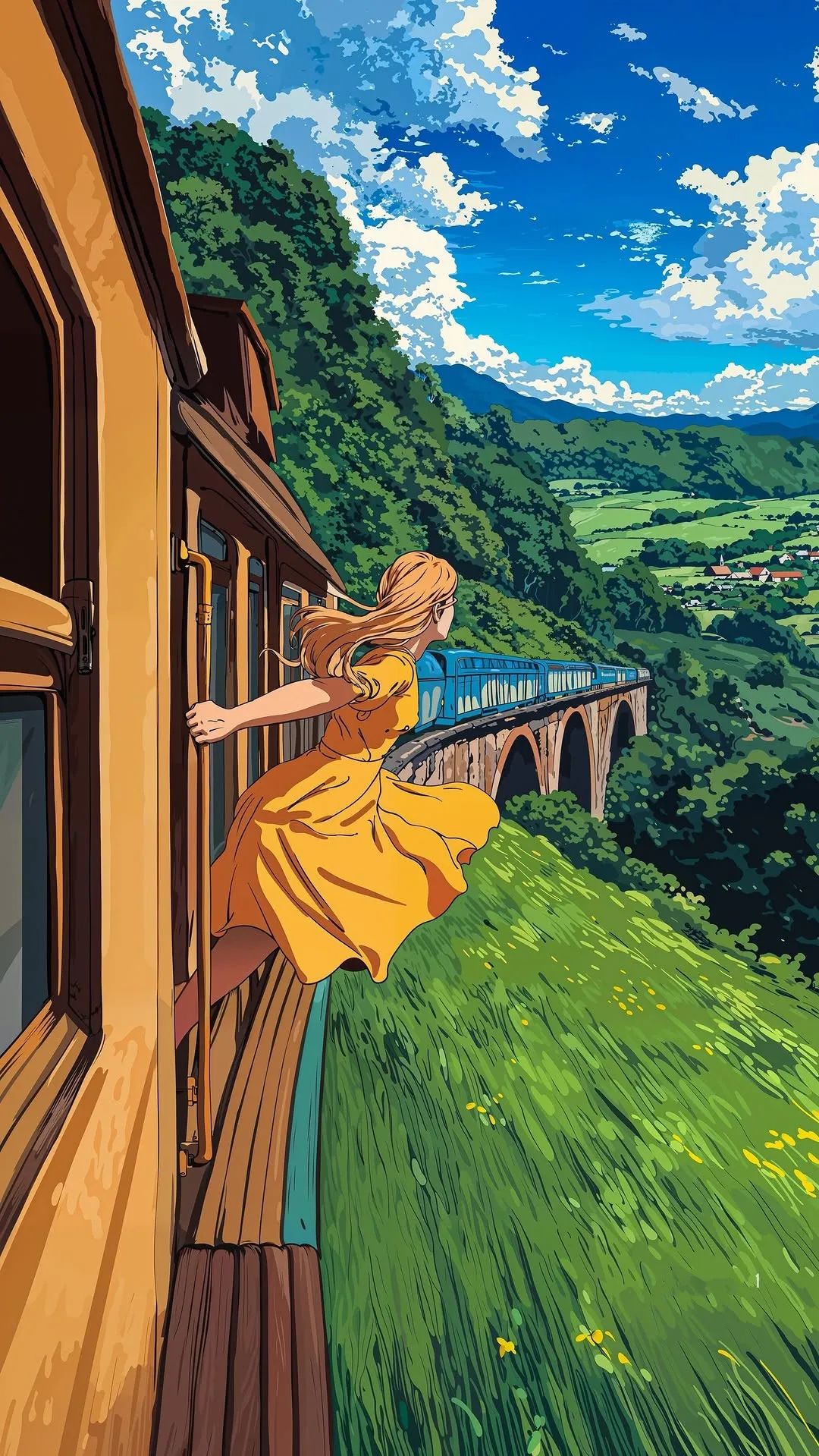 Woman Leaning Out Train Window
