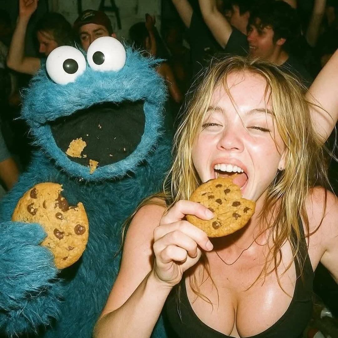 Cookie Monster and Woman Eating Cookies