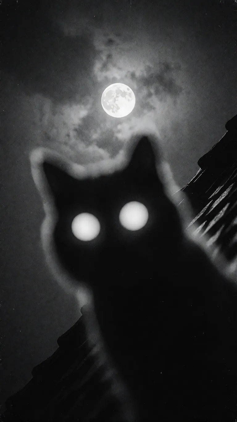 Silhouetted Cat Against Moon