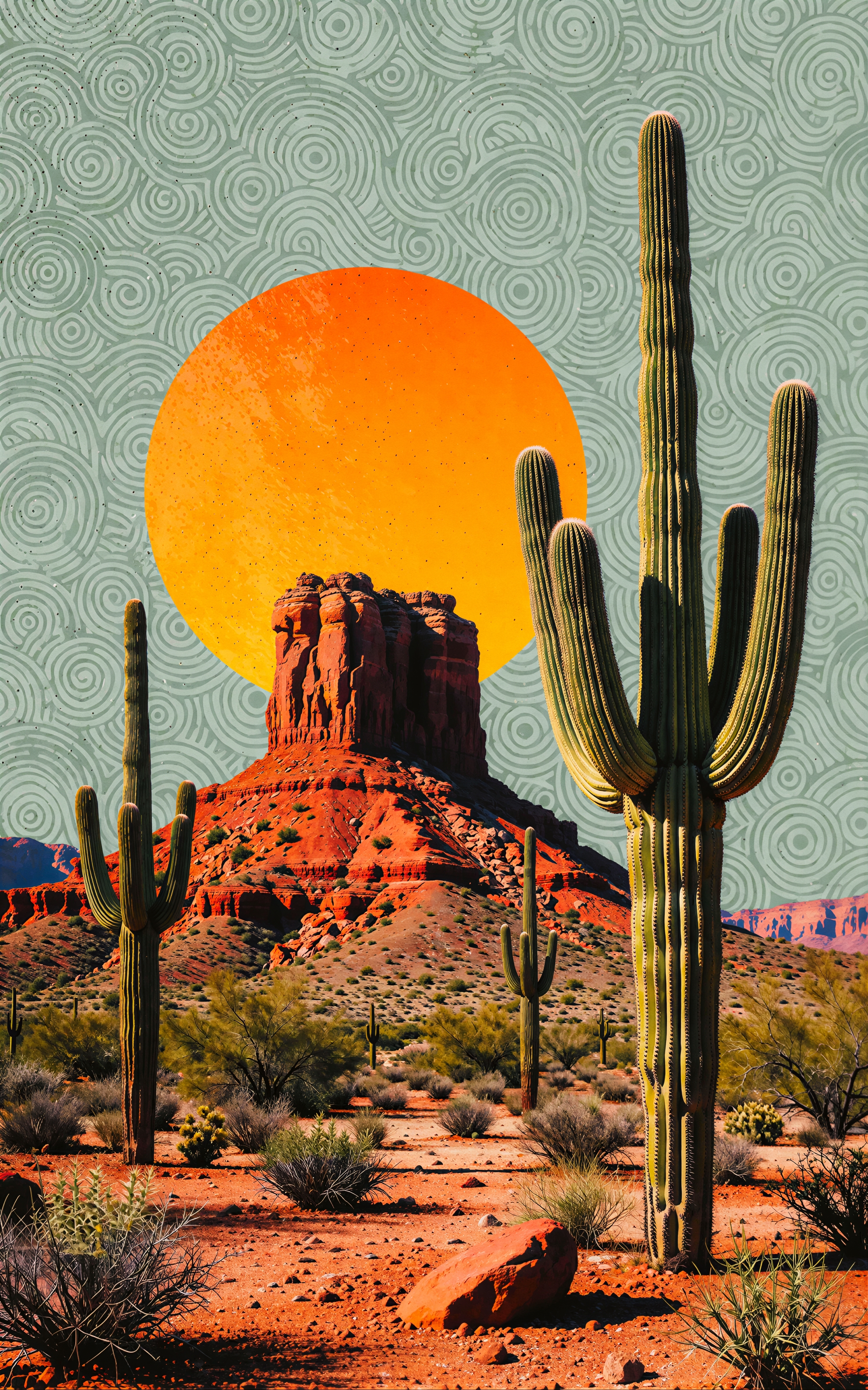Desert Sunset with Saguaros