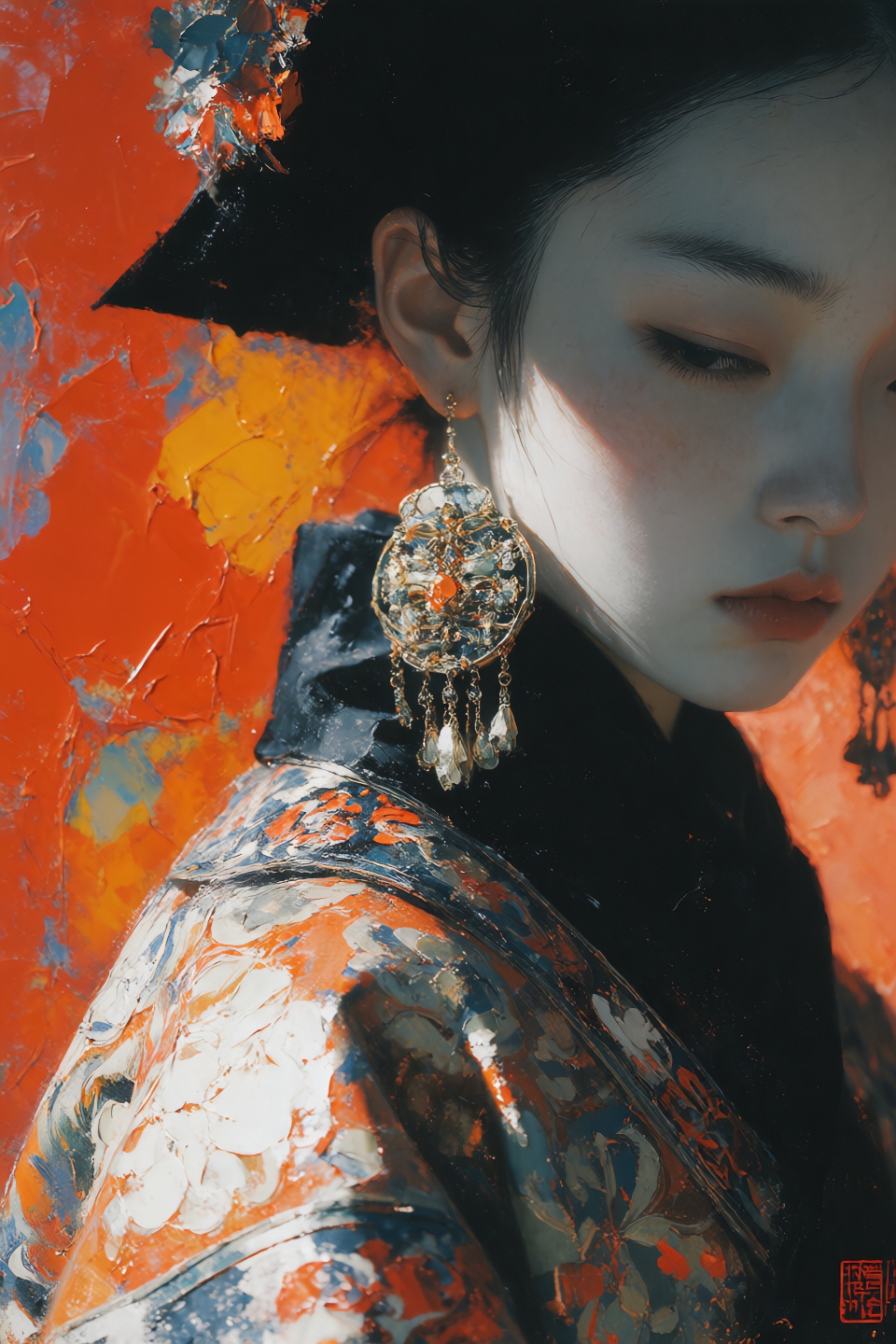 Elegant Earrings in Vibrant Painting
