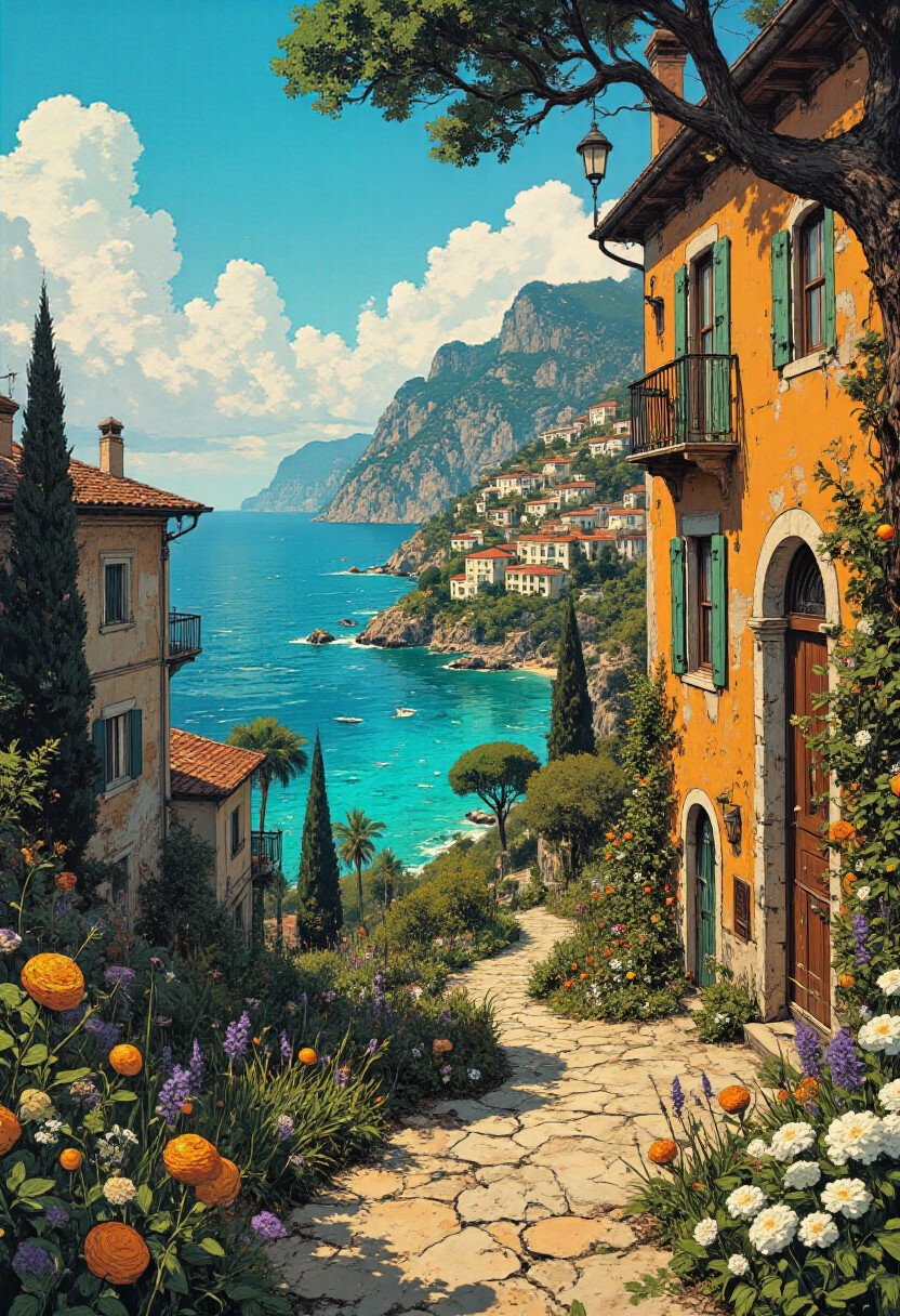 Coastal Village Painting