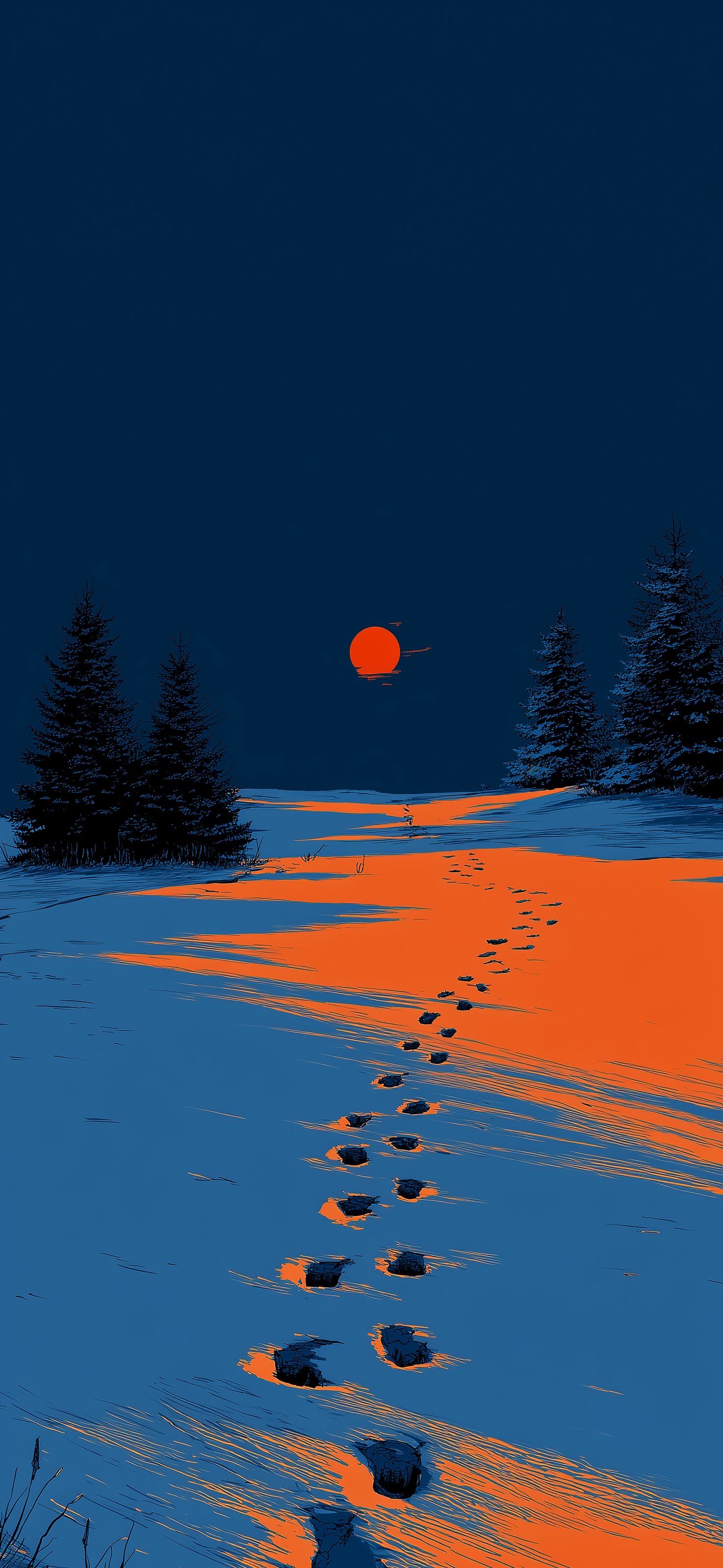 Snowy Path at Sunset