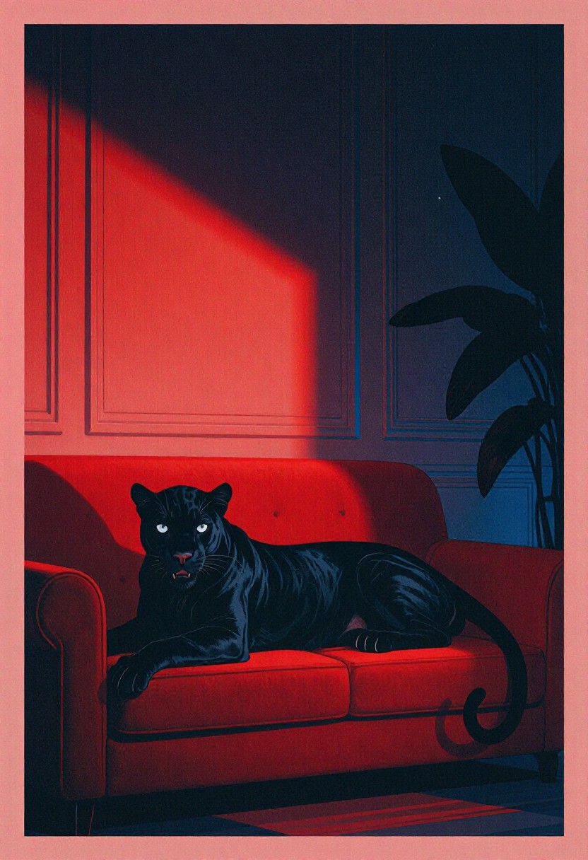 Black Panther on Red Couch