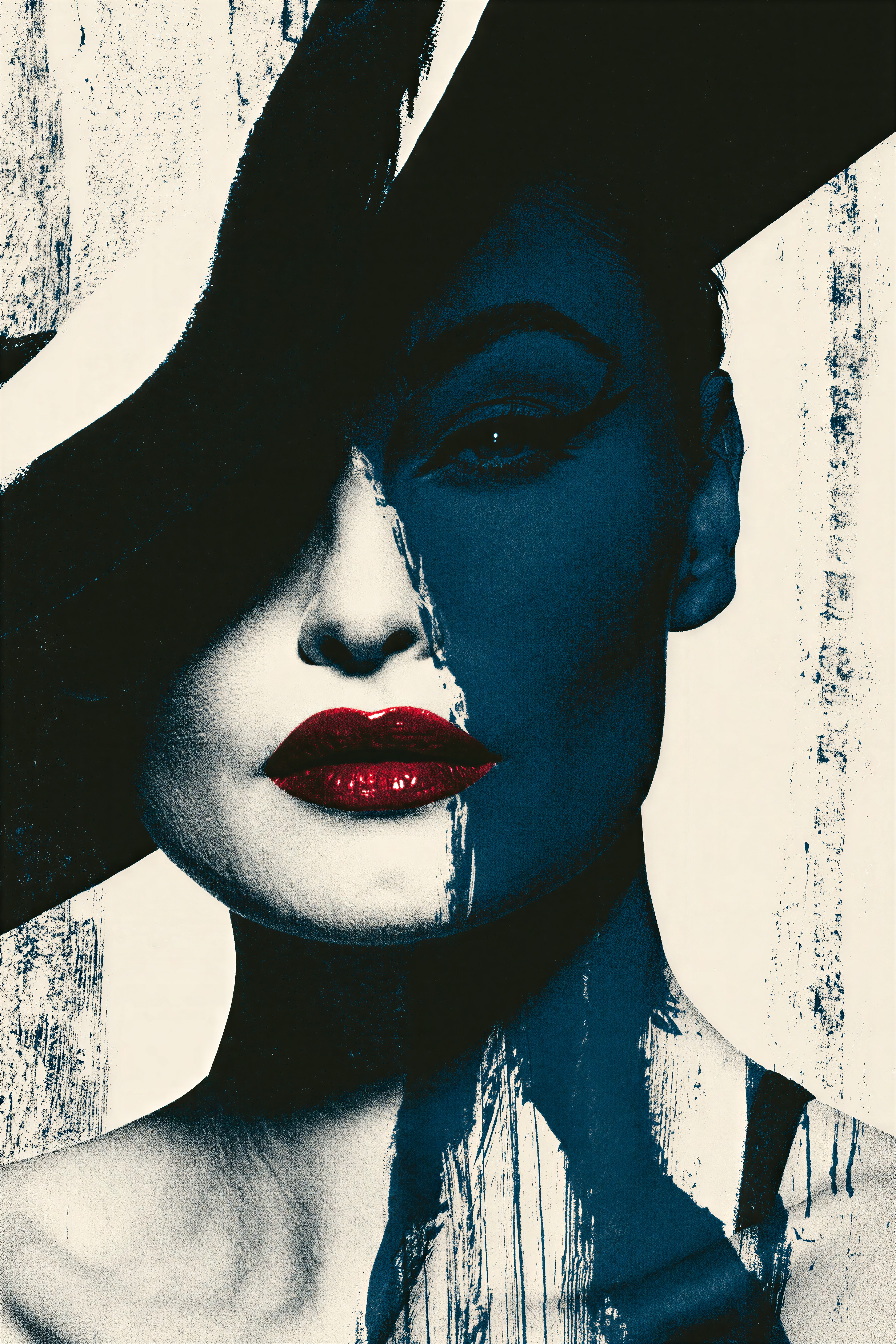 Abstract Portrait with Red Lips