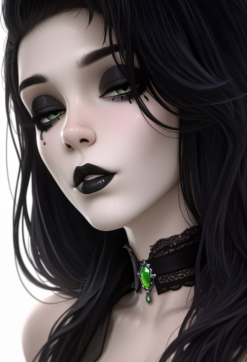 Gothic Beauty with Black Hair and Makeup