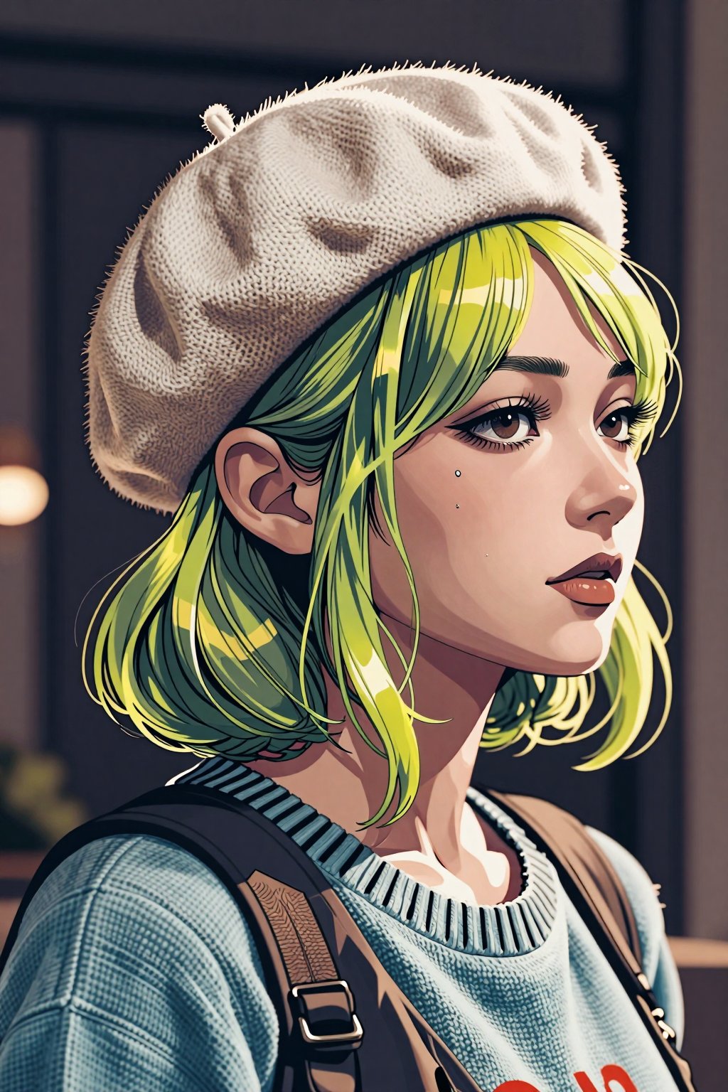 Green Haired Girl in Beret