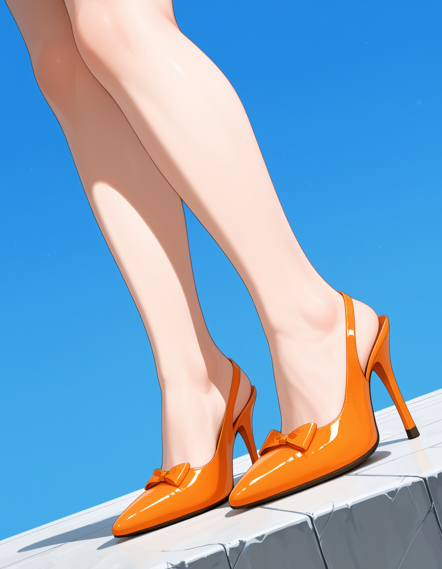 Orange Patent Leather High Heels