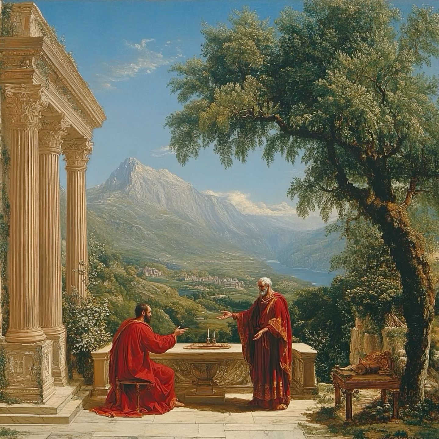 Classical Dialogue Under Ancient Ruins