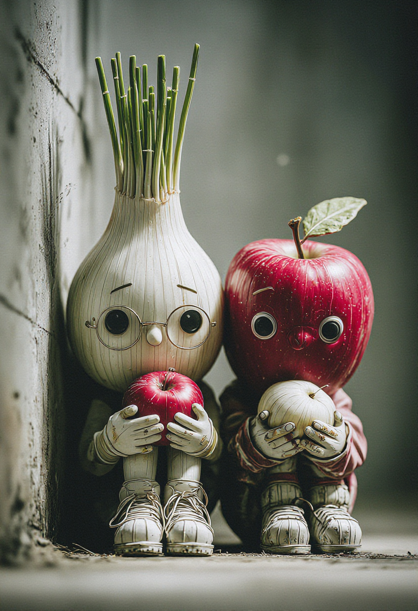 Futuristic Onion and Apple Characters