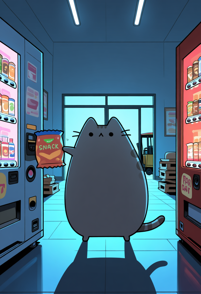 Pusheen in a Snack Aisle