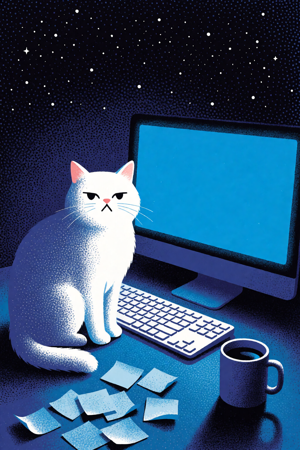 White Cat Typing on Computer
