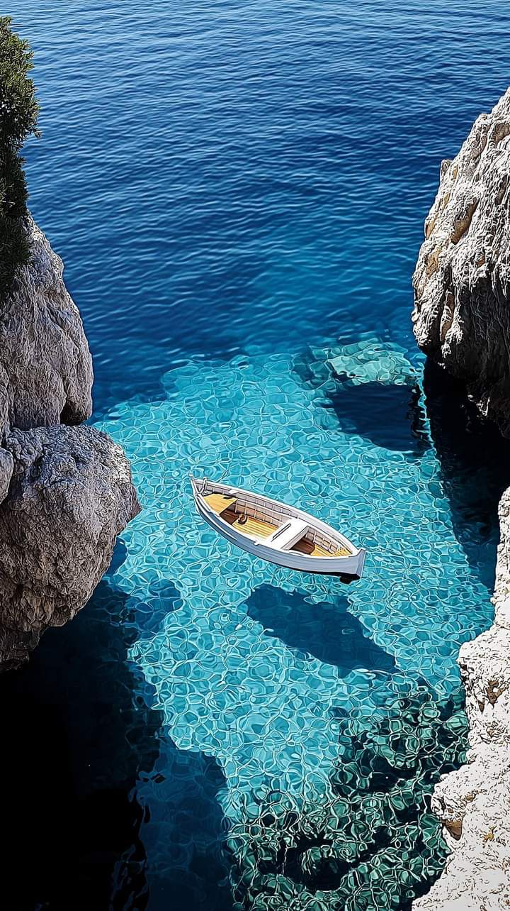 Serene Cove with Rowboat