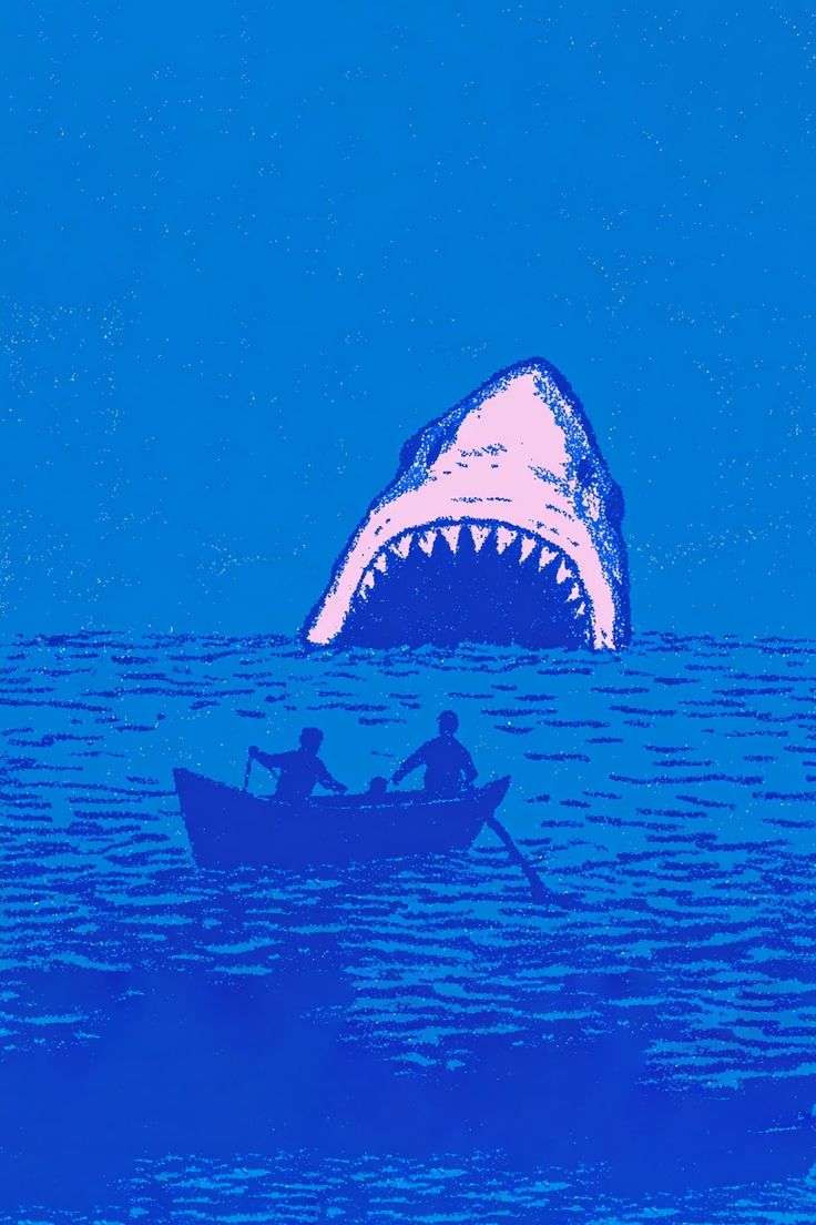 Giant Shark Pursuing Rowboat