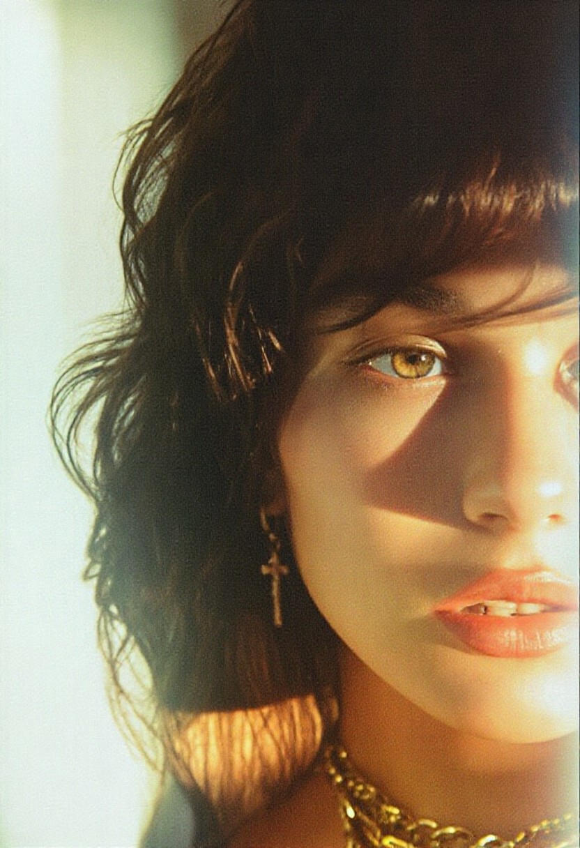 Close-Up of Woman with Cross Earrings