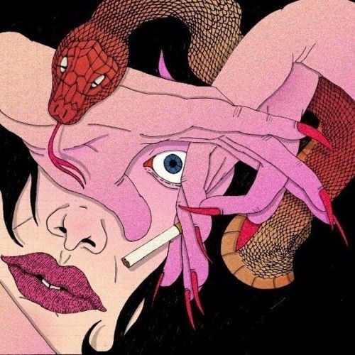 Snake Headed Woman Smoking