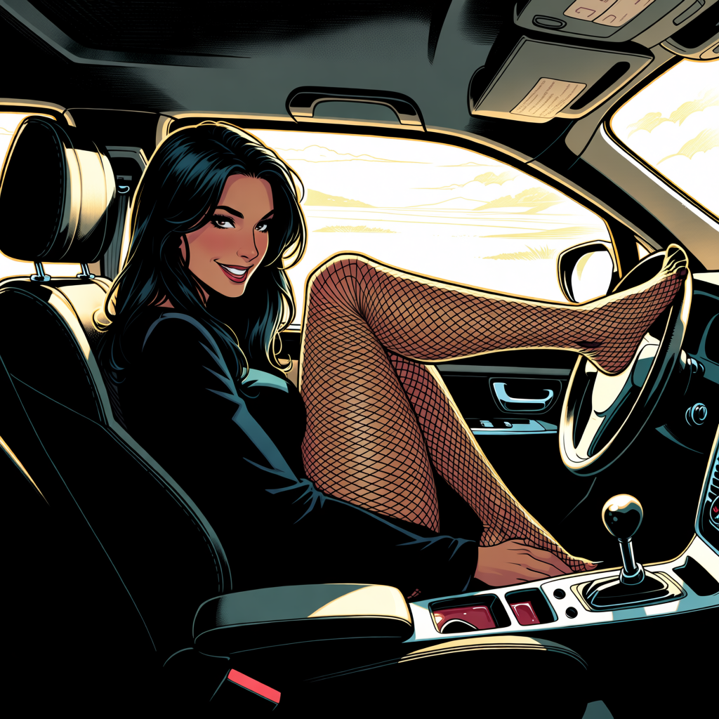 Woman in Fishnet Stockings Driving
