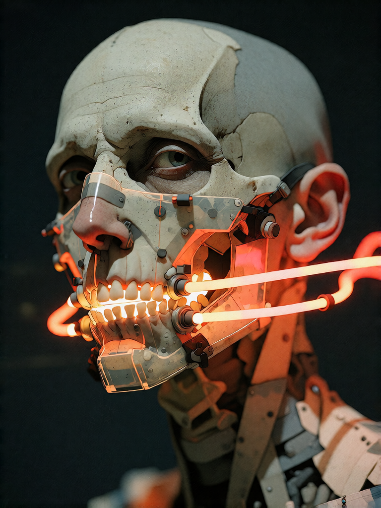 Mechanical Skull with Glowing Pipes
