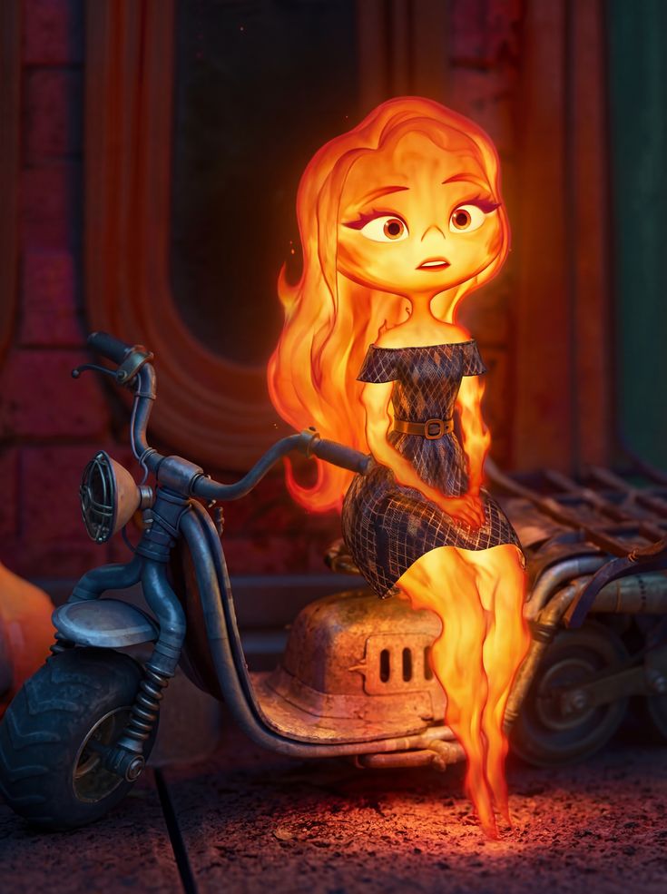 Fiery Woman on Motorcycle