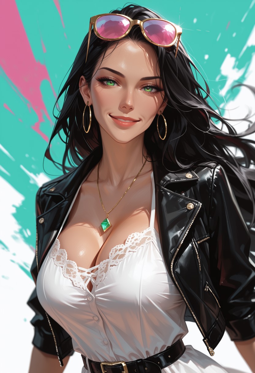 Elegant Woman in Leather Jacket