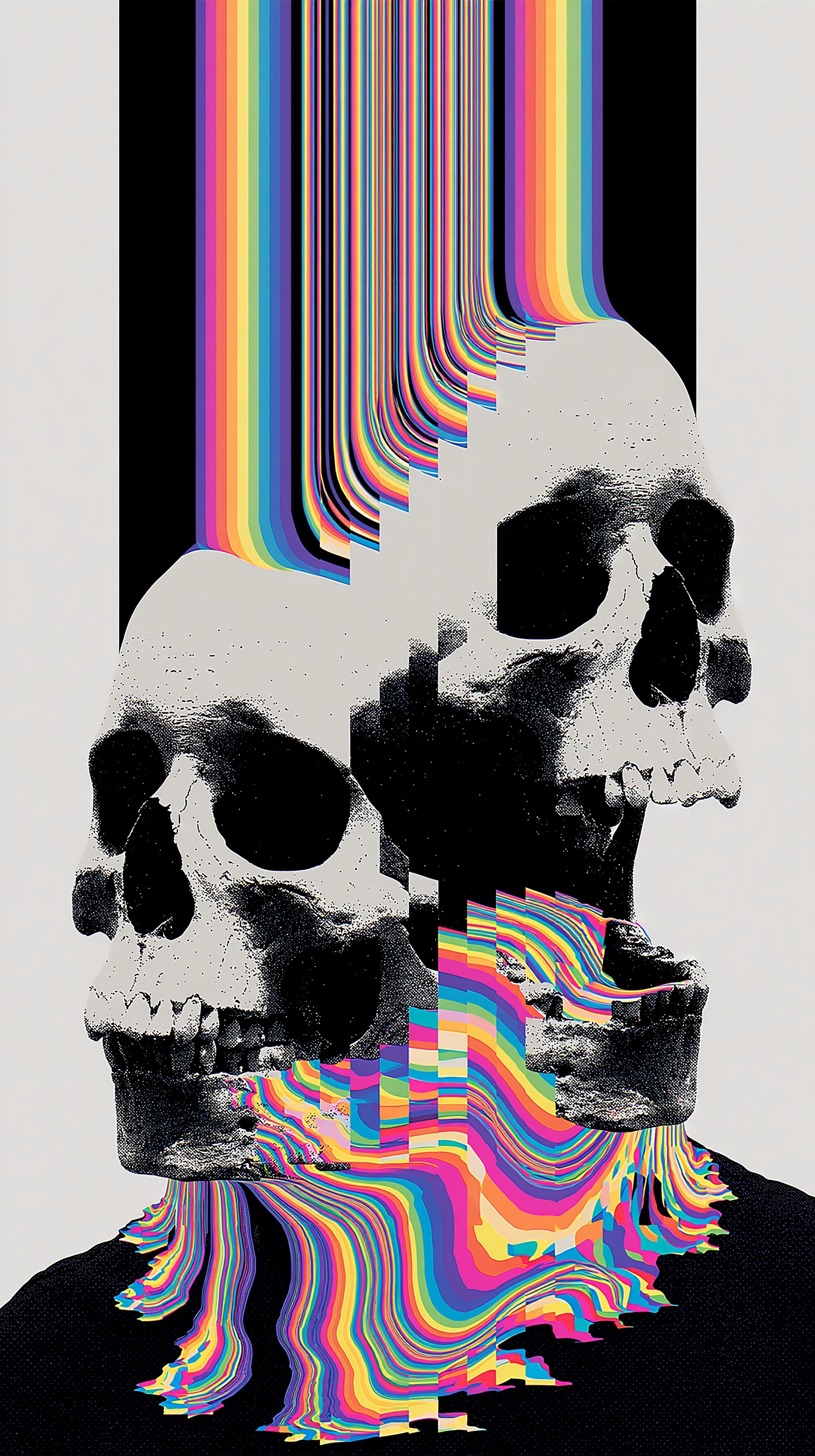 Skulls with Psychedelic Stripes