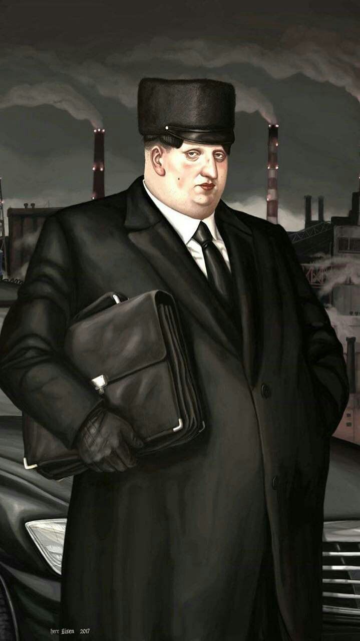 Fat Man in Suit Holding Briefcase