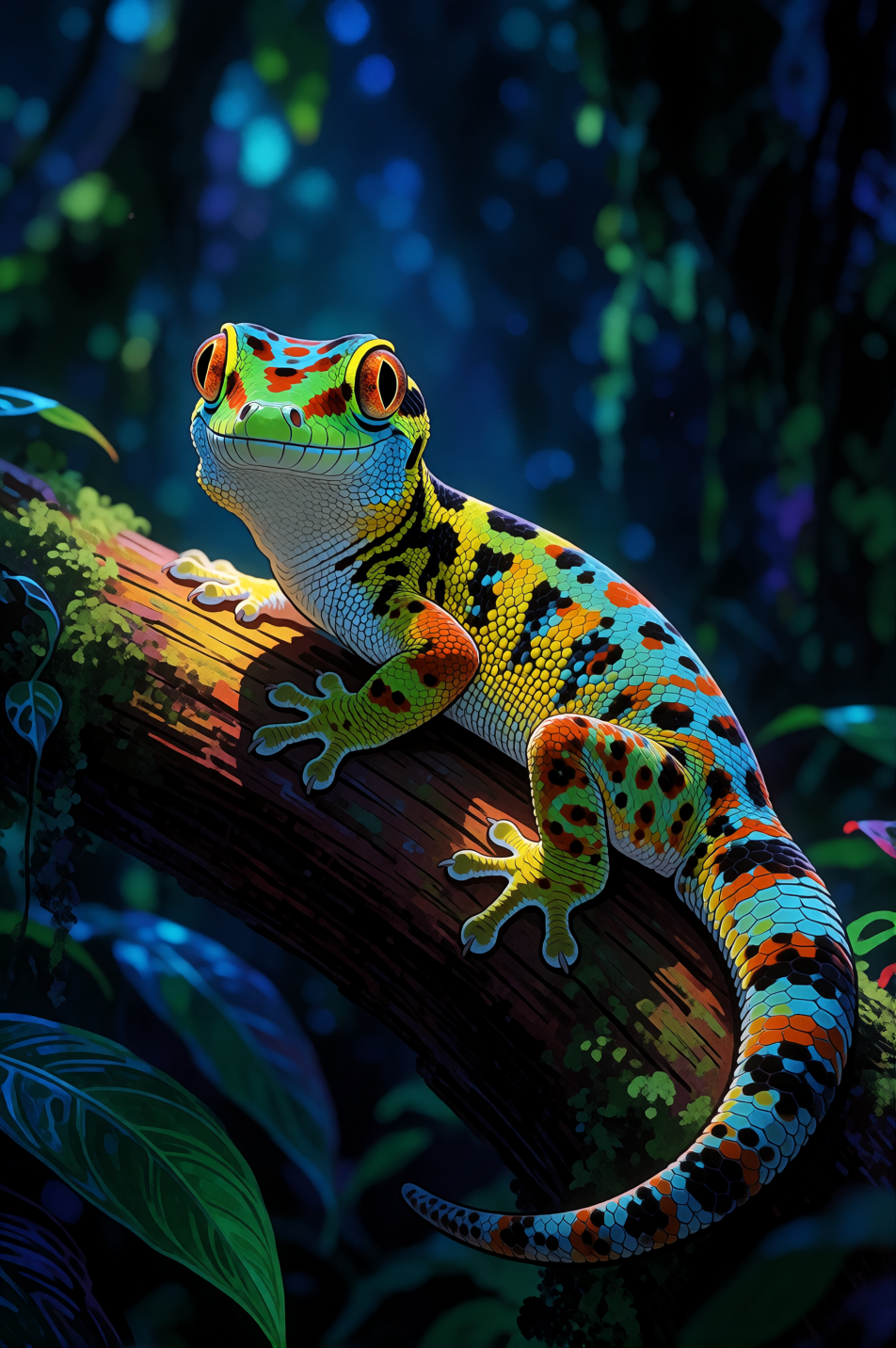 Colorful Gecko in Neon Jungle