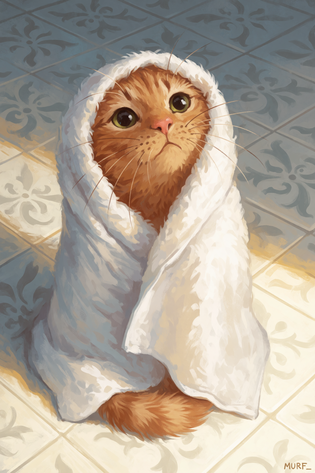 Cat Wrapped in Towel