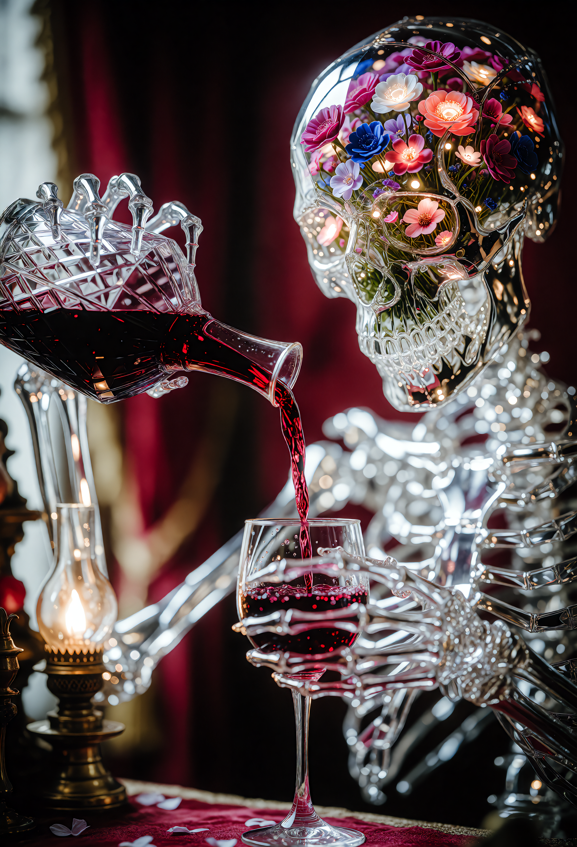Chrome Skeleton Pouring Wine