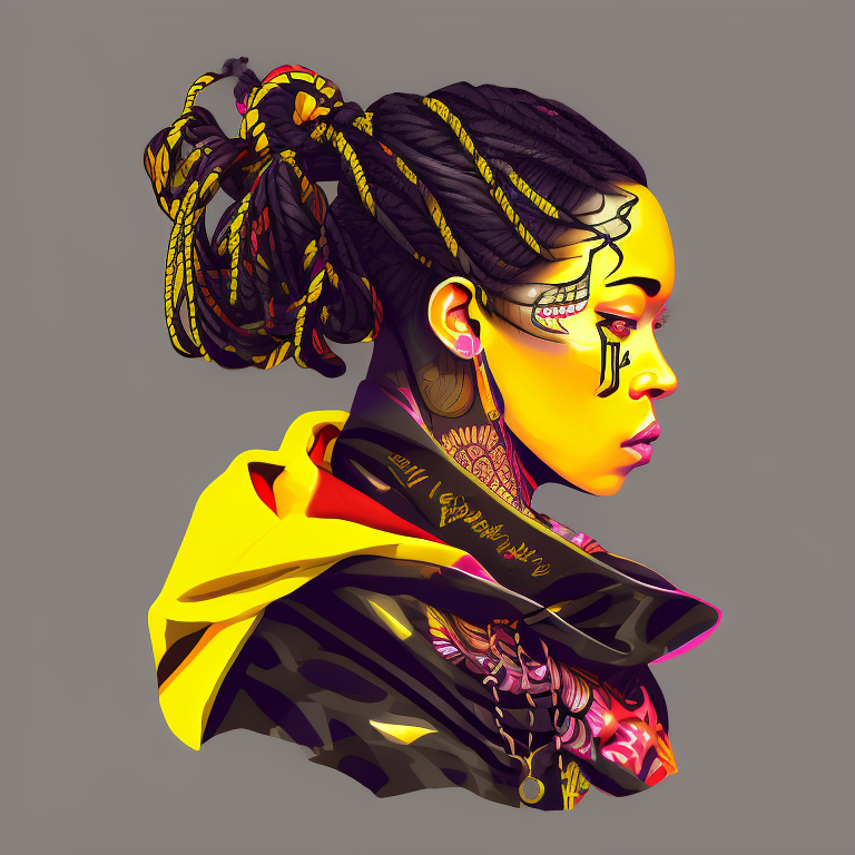Woman with intricate tattoos and braided hair