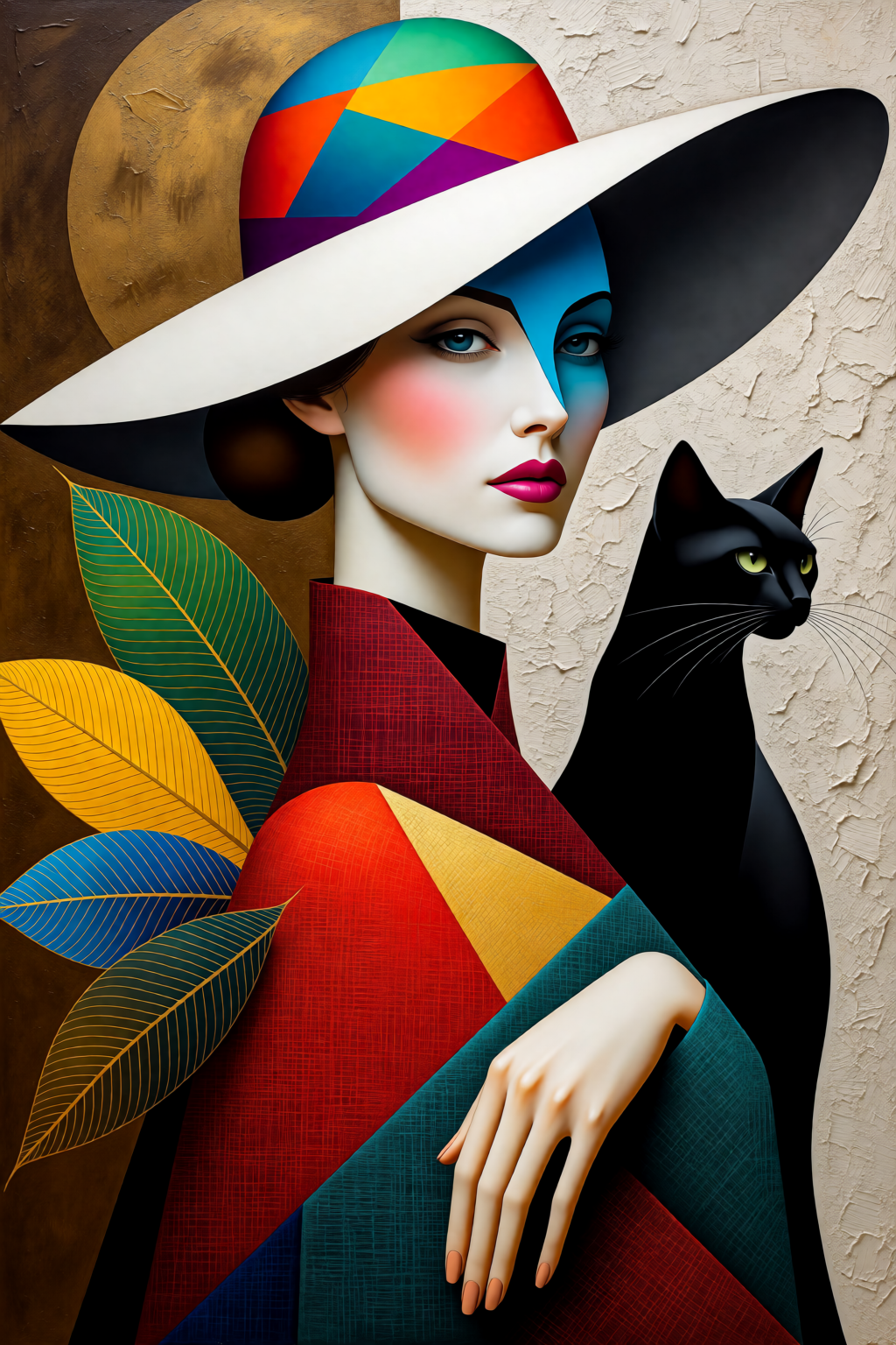 Colorful Woman with Cat
