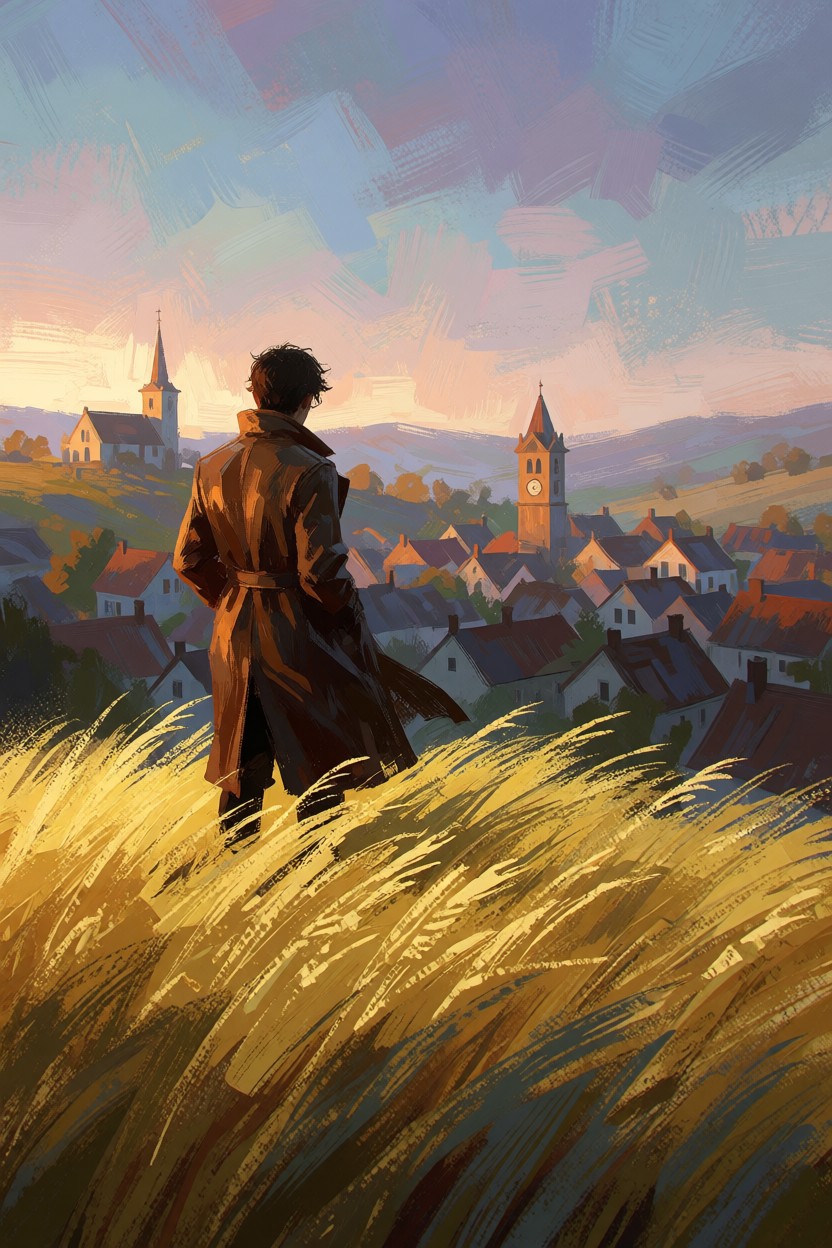 Golden Fields Overlooking a Village