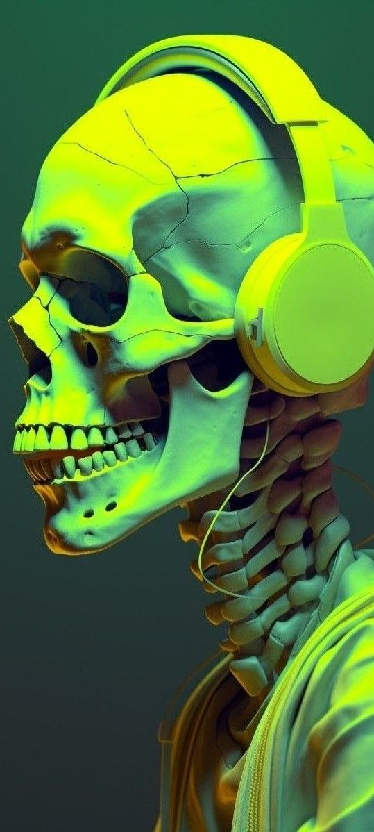 Skull with Neon Headphones