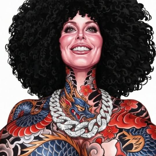 Tattooed Woman with Afro
