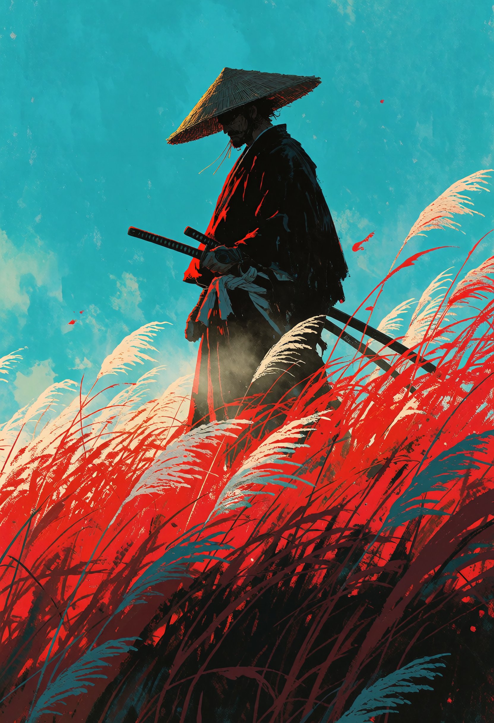 Samurai Amidst Red Grass