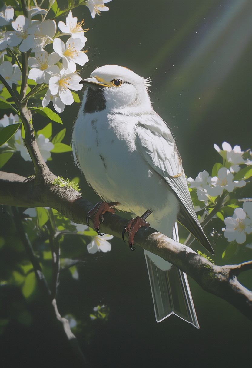 White Bird Amid Blossoms