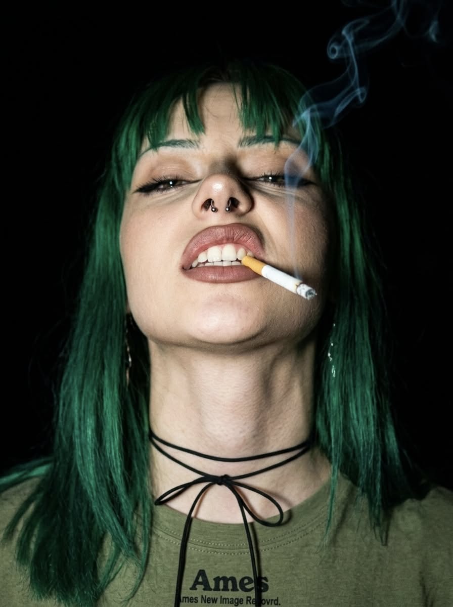 Green Haired Woman Smoking