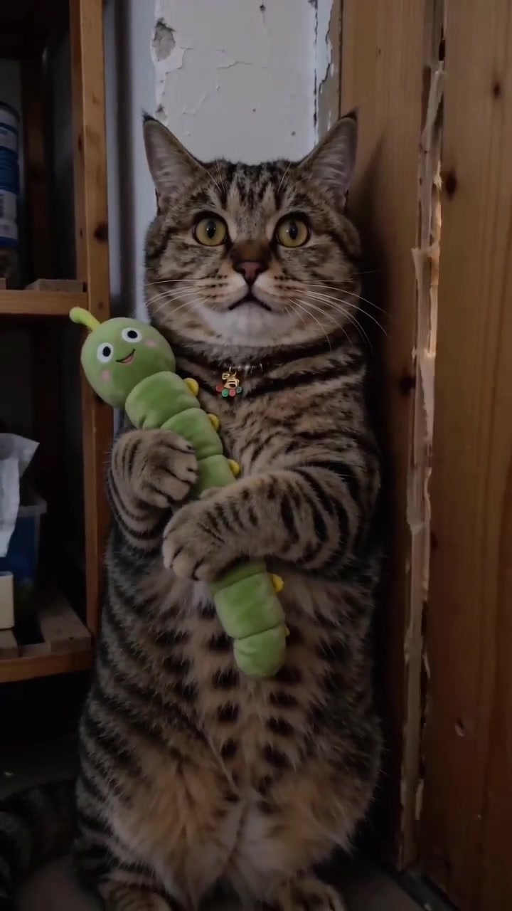 Cat Standing on Hind Legs with Toy