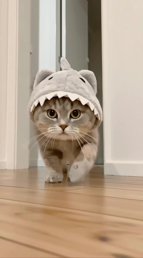 Cat Wearing Shark Costume
