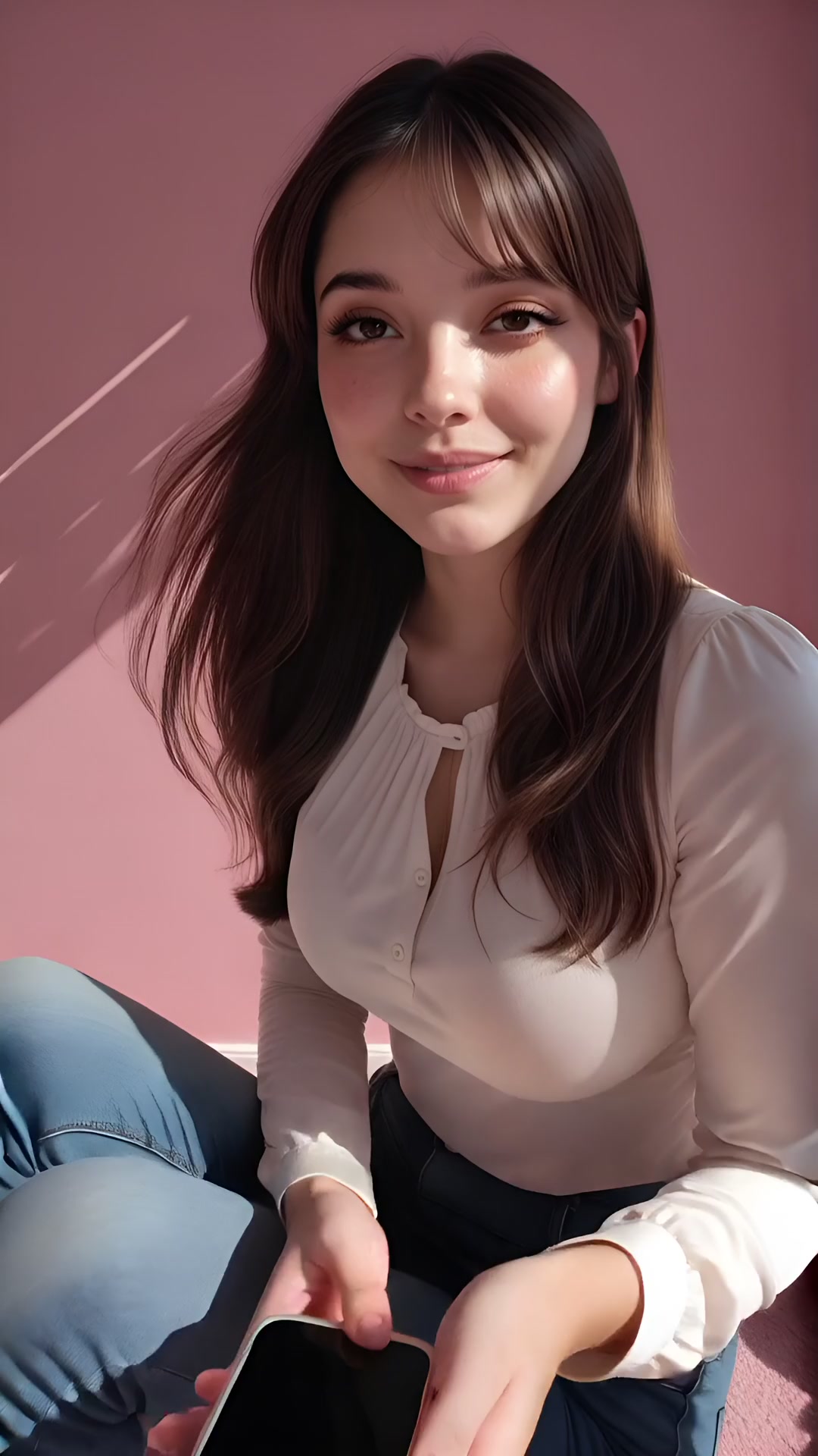 Softly Lit Woman with Smartphone