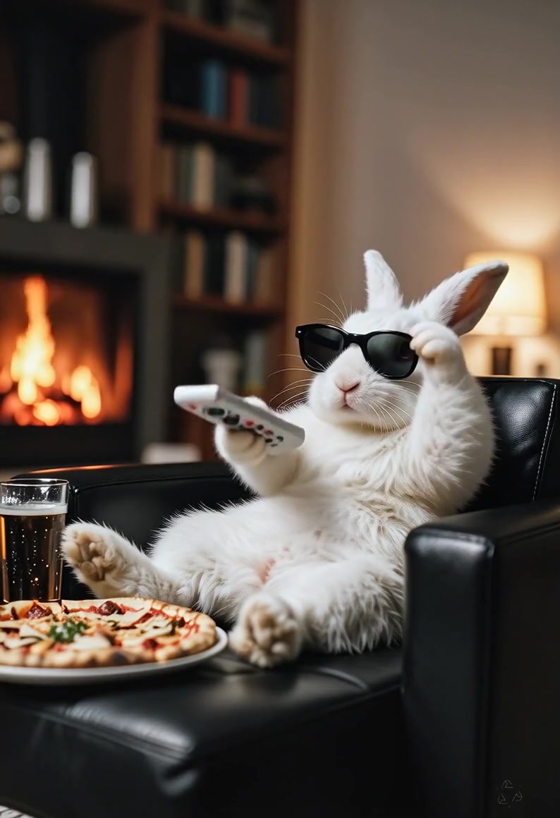 Relaxed Bunny Watching TV