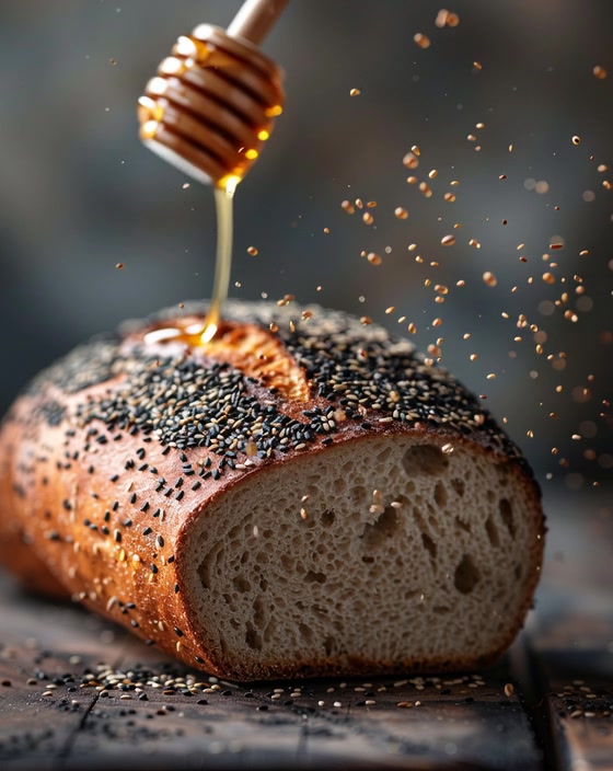 Honey Drizzled on Seed Bread