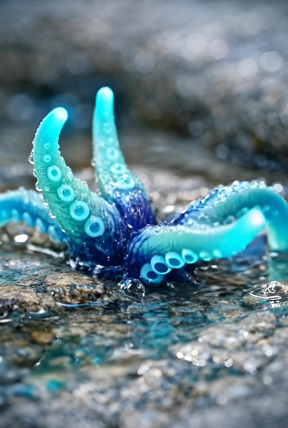 Blue Octopus Tentacles Emerging from Water