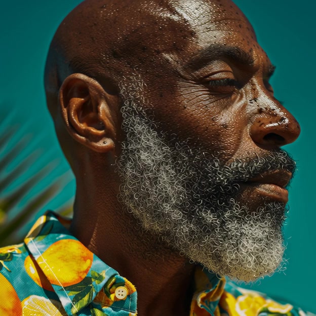 Man with Gray Beard in Hawaiian Shirt