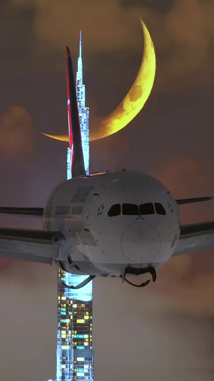 Airplane Touching Moon