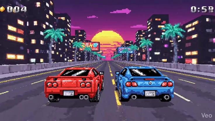 Pixelated racing scene